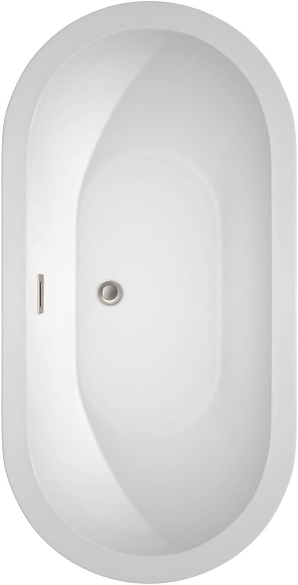 Soho 60 inch Freestanding Bathtub in White with Brushed Nickel Drain and Overflow Trim