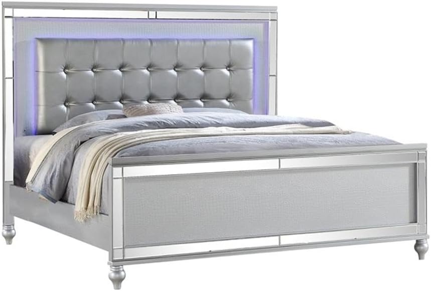 Sterling King 5 PC LED Bedroom Set Made with Wood in Silver Color