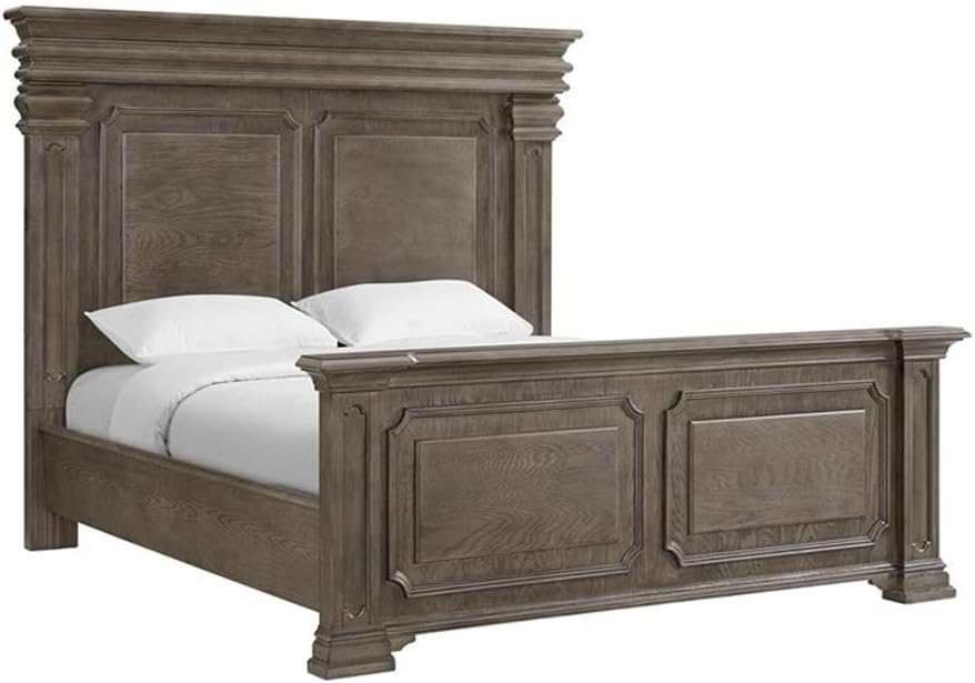 Pemberly Row Transitional Wood King Bedroom Set, Gray Finish, 5-Piece Collection with Mood Lighting Headboard, USB Ports, Hidden Nightstand Storage, Felt-Lined Top Drawers, Cedar Veneer Bottom Drawers