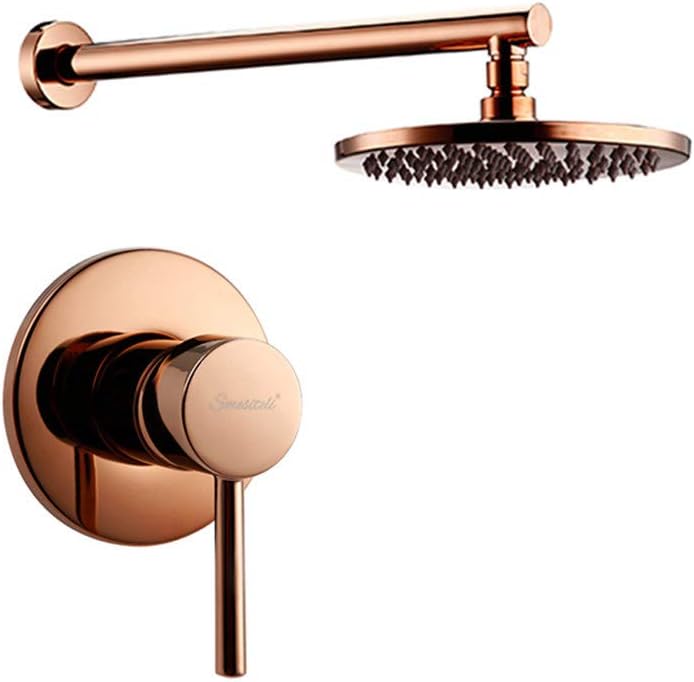 Rose Gold Shower System Bathroom Solid Brass Shower Diverter Valve Faucet Set with 8-12 Inch Round Shower Head Shower Faucet Set, 12inch