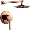 Rose Gold Shower System Bathroom Solid Brass Shower Diverter Valve Faucet Set with 8-12 Inch Round Shower Head Shower Faucet Set, 12inch