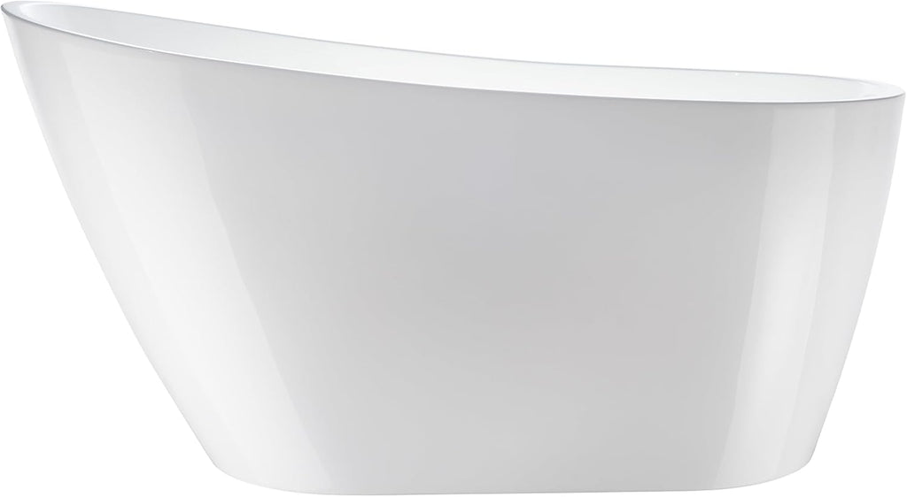Vanity Art 55 x 28 Inches Freestanding Bathtub White Acrylic Bathtub Modern Stand Alone Soaker Tub with UPC Certified Slotted Overflow and Pop-up Drain for Single Person Bathing