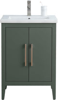 Vanity Art 24 inch Bathroom Vanity with Single Sink & Ceramic Top, Vanity Cabinet with Soft-Closing Doors, Solid Wood Frame, Vintage Green, VA9024-VG-BN1