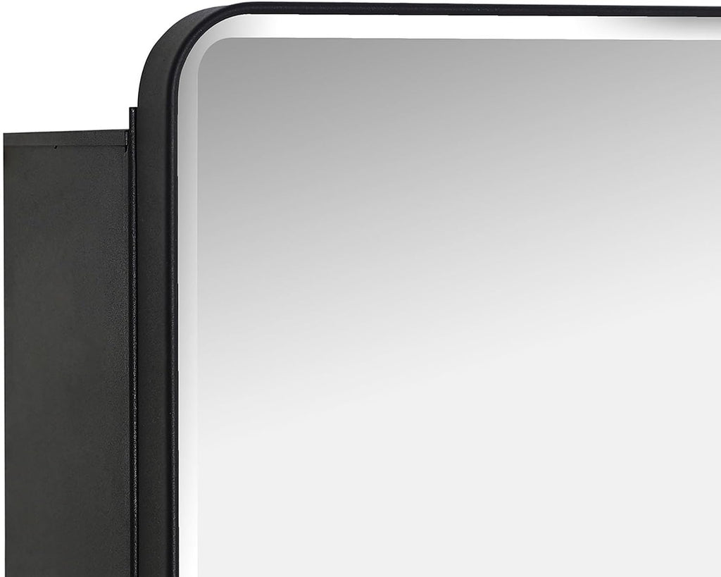 IDYLLOR Black Bathroom Mirror Medicine Cabinet with Round Corner Framed Door and Beveled Edge Mirror 15 x 25 inch, Recessed or Surface Mount, with Adjustable Glass Shelves