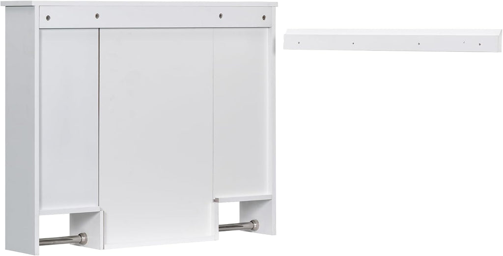 Merax Medicine Cabinet with Mirror, Wall Mount Bathroom Cabinet 35' x 28' Over Toilet Storage Cabinet Organizer with Doors, Open Shelves, and Towel Bars, Mirrored Bathroom Wall Cabinet