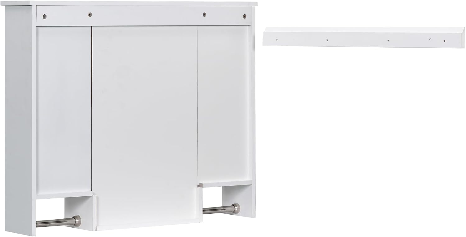 Merax Medicine Cabinet with Mirror, Wall Mount Bathroom Cabinet 35' x 28' Over Toilet Storage Cabinet Organizer with Doors, Open Shelves, and Towel Bars, Mirrored Bathroom Wall Cabinet