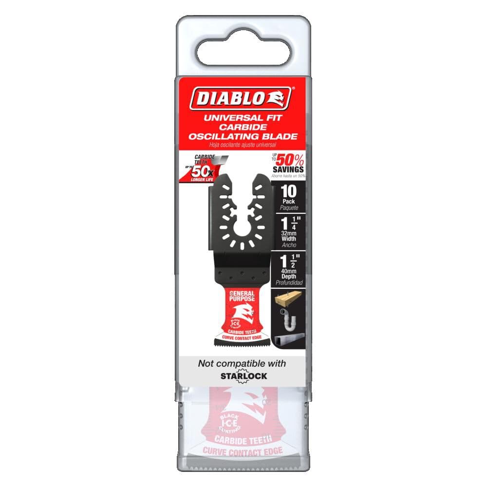Diablo Amped Demo Demon Universal Fit Carbide Oscillating Blade for General Purpose Cuts - 1-1/4' Cutting Width, 1-1/2' Cutting Depth, 3-Pack - DOU125CGP10