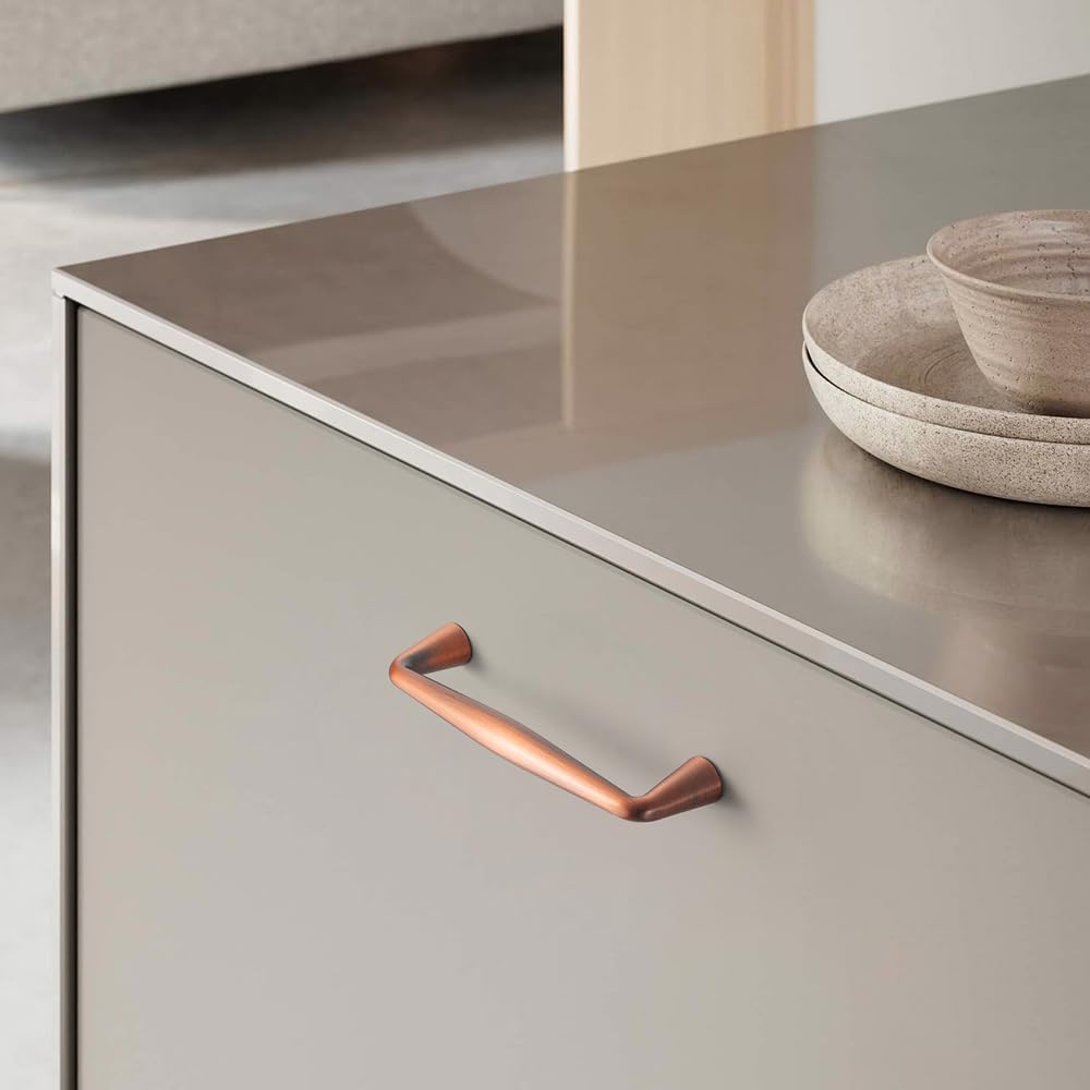 Goo-Ki Brushed Copper Zinc Alloy Cabinet Handles - 10''(256mm) Hole Center Affordable Luxury Cabinet Pull Hardware for Bedroom, Kitchen, 6 Pack……