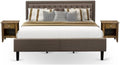 East West Furniture KD18K-2GA08 3 Piece King Bed Set - 1 King Bed Frame Brown Linen Fabric Padded and Button Tufted Headboard with 2 nightstands Bedroom - Antique Walnut Finish Nightstand
