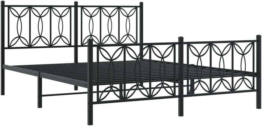 Queen Bed Frame Steel Platform Bed with Headboard and Footboard Black 59.1'x78.7' Metal Bedframe for Bedroom Furniture Durable Underbed Storage Space Mattress Foundation