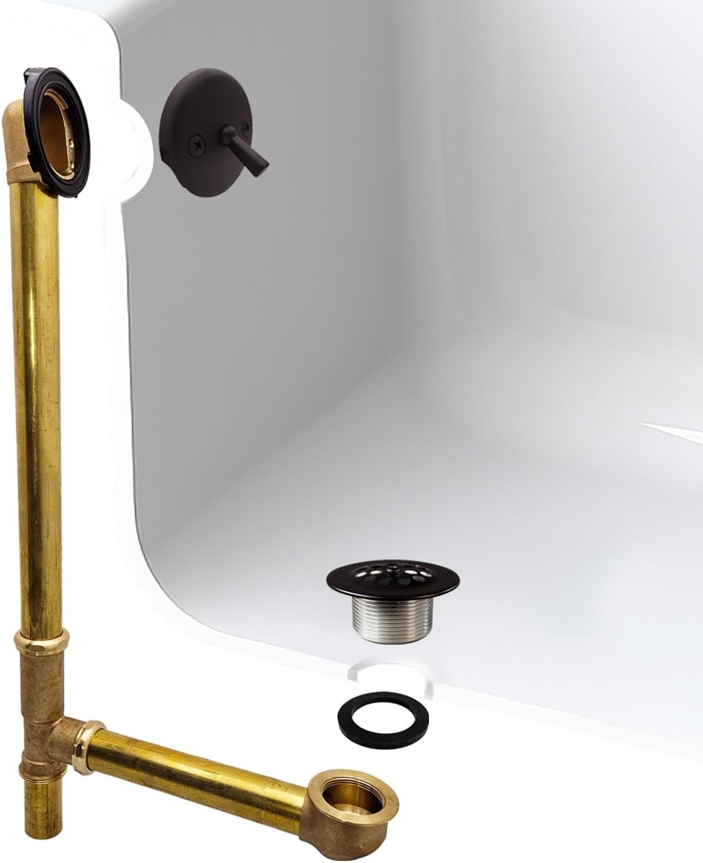 Westbrass D324-20G-12 22-1/2' Brass Bath Waste & Overflow Assembly with Trip Lever and Beehive Strainer Grid Drain, Oil Rubbed Bronze