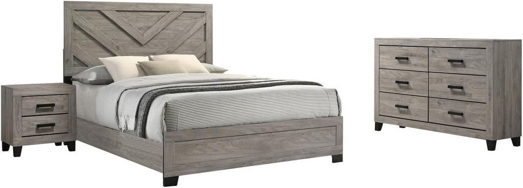 Furniture Rustic Charm Bedroom Set with Chevron Panel Headboard