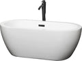 Soho 60 Inch Freestanding Bathtub in White with Floor Mounted Faucet, Drain and Overflow Trim in Matte Black