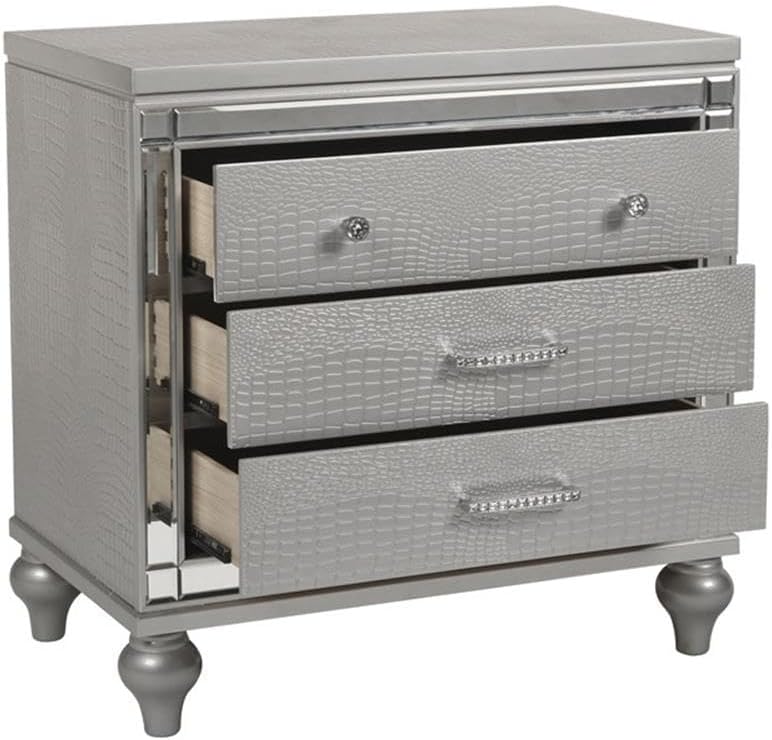 New Classic Valentine Furniture 5-Piece Solid Wood King Bedroom Set in Silver