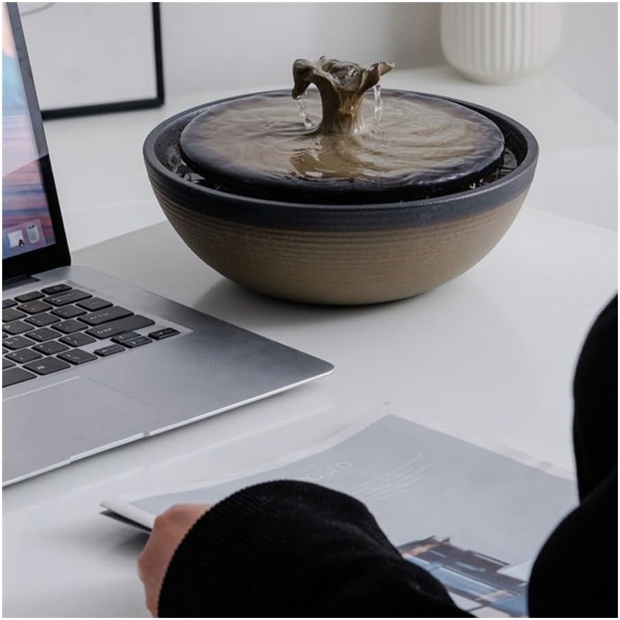 Table Top Water Fountain Indoor, Modern Ceramic Tabletop Fountain - Minimalist Zen Waterfall Decor for Home Office Home Decor(Blue)
