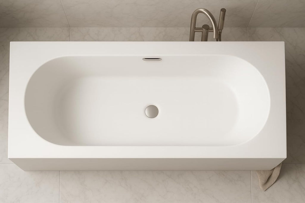 Carver Tubs - Aphrodite 67' - Modern White Minimalist Freestanding Soaking Bathtub, w/Chrome Drain, Rectangle Spacious Acrylic Fiberglass Oval Interior Tub, Deep Relaxing Soak, 67'L x 31.5'W x 23'H
