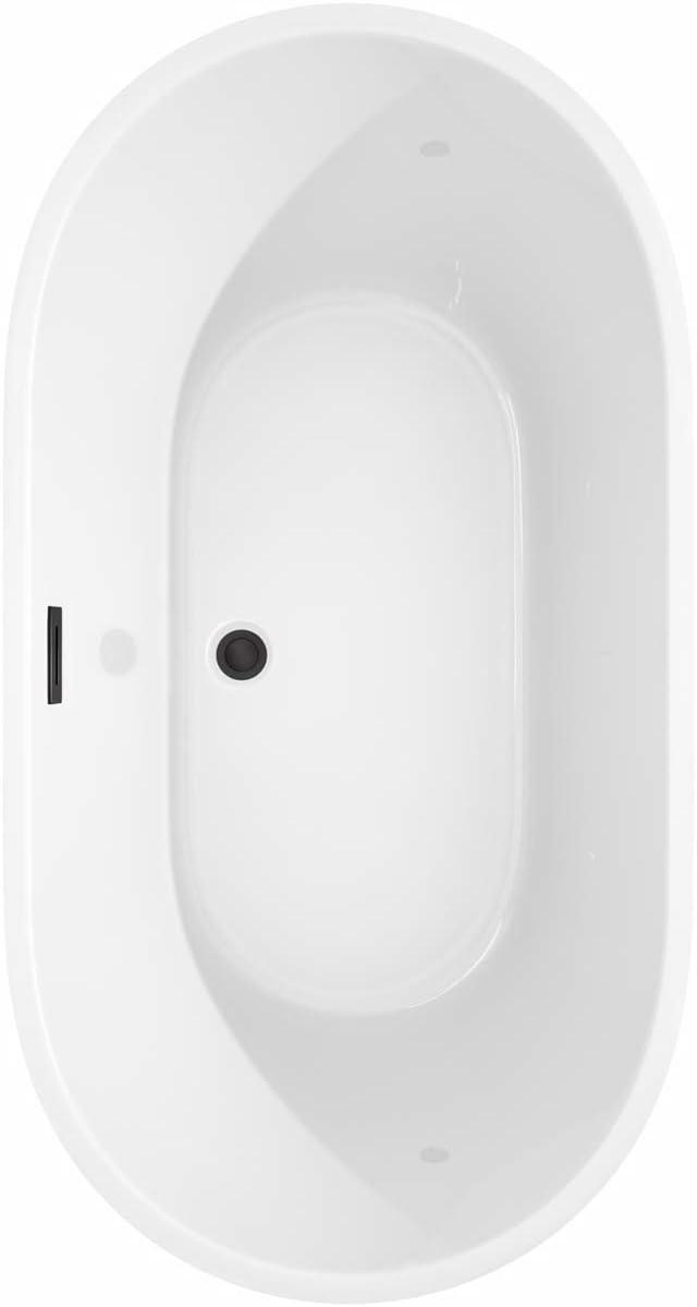 Carissa 60 Inch Freestanding Bathtub in White with Matte Black Drain and Overflow Trim
