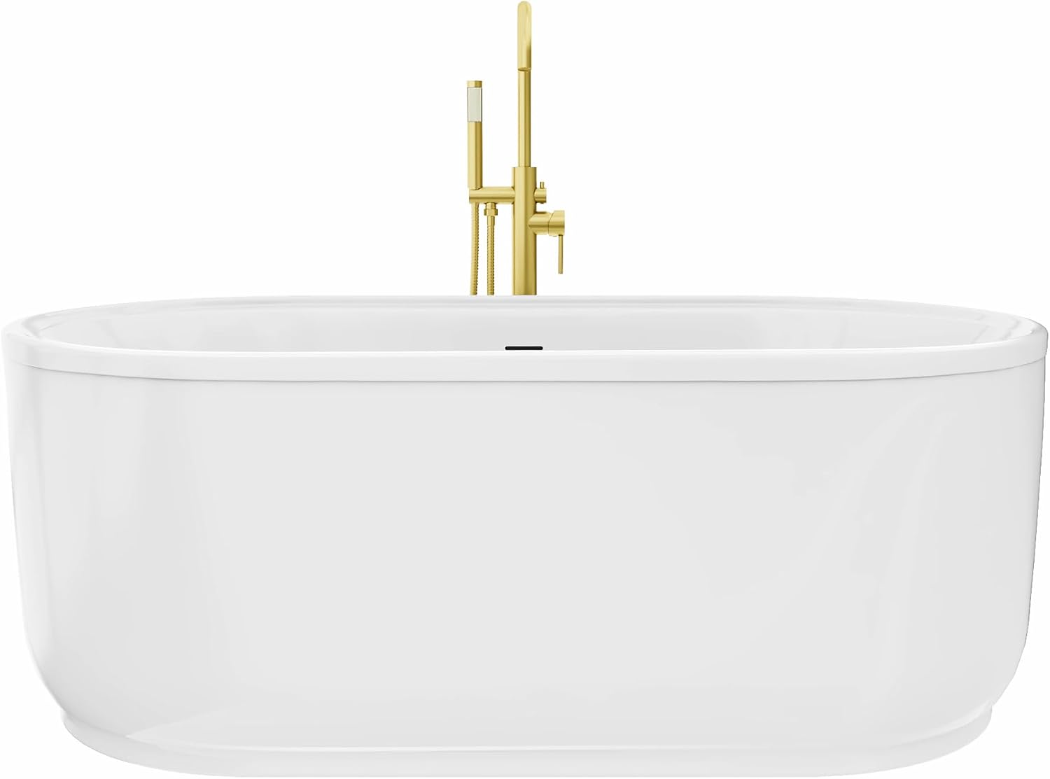 DreamLine Encore 65 3/4 inch L x 34 1/4 inch W x 23 1/8 inch H Freestanding Acrylic Bathtub with Brushed Brass Drain