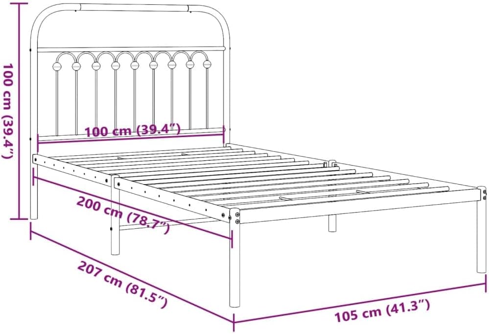 Twin Bed Frame White Steel Metal Frame 39.4 x 78.7 in Rectangular with Headboard Sturdy Support Classic Design for Bedroom and Guest Room
