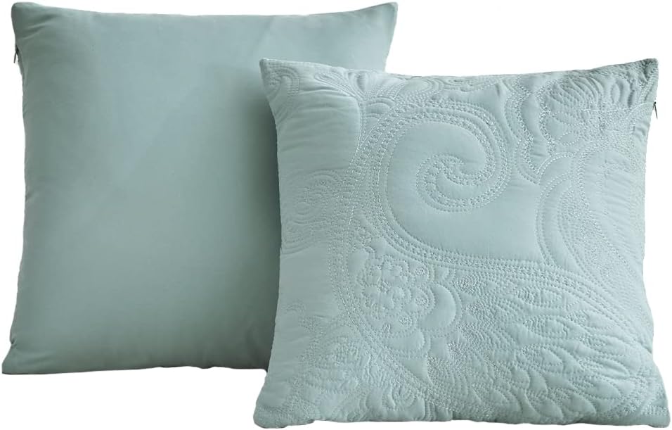 Oversized King Bedspread, Paisley Pattern Design, Lightweight Bedding Cover, Reversible, 5 Piece, 100% Microfiber, Seaglass