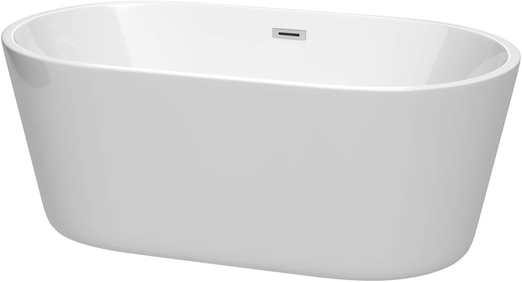 Carissa 60 inch Freestanding Bathtub in White with Polished Chrome Drain and Overflow Trim
