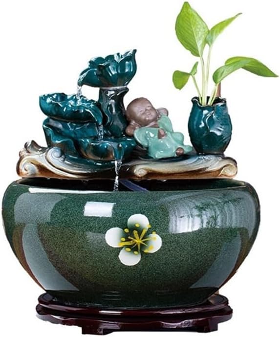 Indoor Waterfall Fountain Ceramic Fish Tank Tabletop Fountain for Indoor and Home Decoration Table Desk Office Patio,L