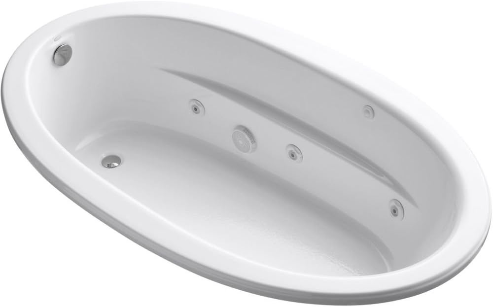 KOHLER K-1164-S1-0 Sunward ExoCrylic Drop-In Whirlpool with End Drain, White, 72 x 42-Inch