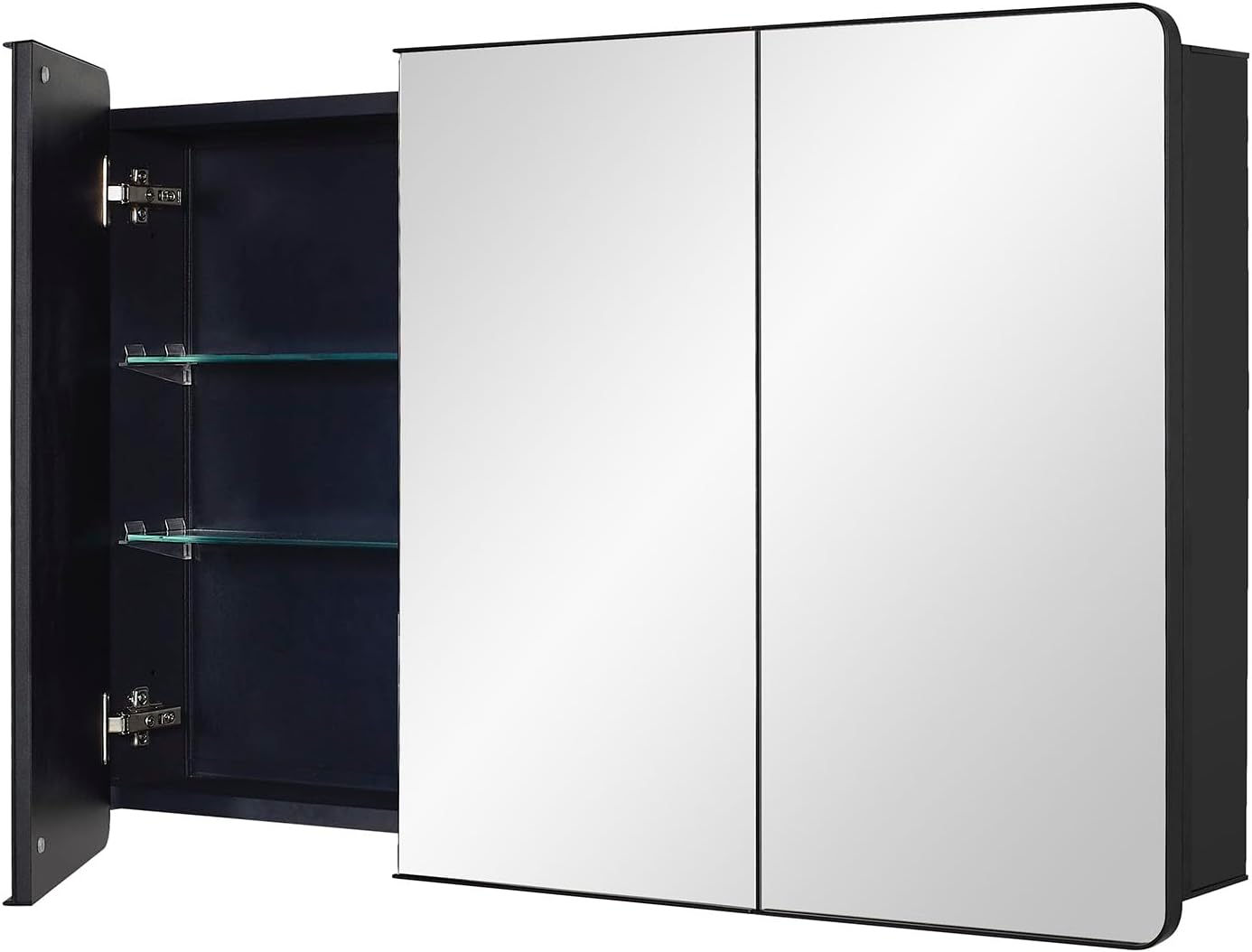 IDYLLOR Black Bathroom Medicine Cabinet with Round Corner Framed Door, 40 x 25.5 inch, Recessed or Surface Mount, with Adjustable Glass Shelves