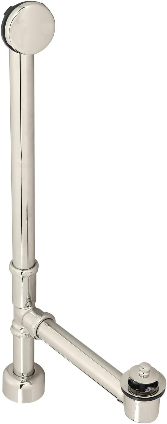 Westbrass 22-1/2' Twist & Close Bath Waste & Overflow with No-Hole Faceplate, Polished Nickel, D3221HK-05