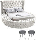 Home Square 3-Piece Set with Luxus Cream Velvet Queen Bed & 2 Bali Nightstands