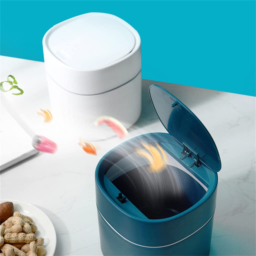 Mini Desktop Multifunctional Trash Can Home Car Storage Bucket Accessories with Lid Garbage Bin Nordic Living Room Office(Blue,D)