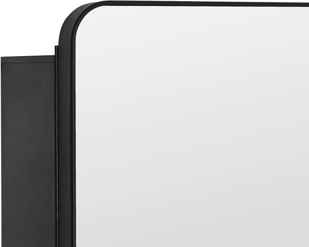IDYLLOR Bathroom Mirror Medicine Cabinet with Round Corner Framed Door 48 x 30 inch, Black，Recessed or Surface Mount, with Adjustable Glass Shelves