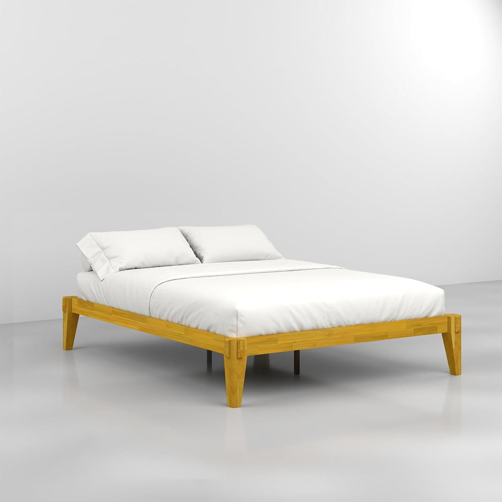 Bme Chalipa 14' Queen Bed Frame - Solid Wood Platform Bed - Japanese Joinery Bed Frame - Wood Slat Support - No Box Spring Needed - Easy Assembly - Minimalist & Modern Style, Golden Natural