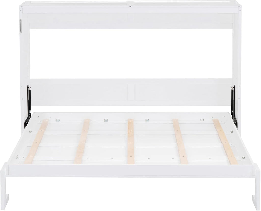 Merax Modern Farmhouse Solid Wood Murphy Bed Chest/Space Saving/Wood Slat Support/Full,White
