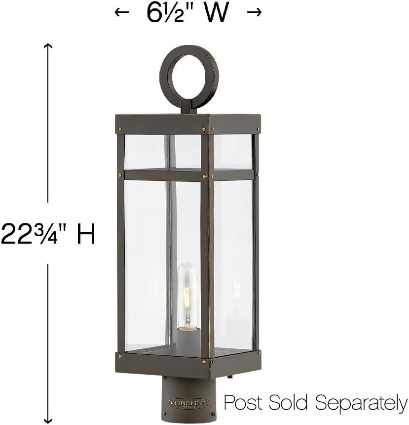 Hinkley Porter 22.75' Outdoor Single Light Low Voltage Post Mount Lantern – Clear Glass, 12V Bulb Included, Pathway Driveway Landscape, Pier Mount Compatible, Post Sold Separately – Oil Rubbed Bronze