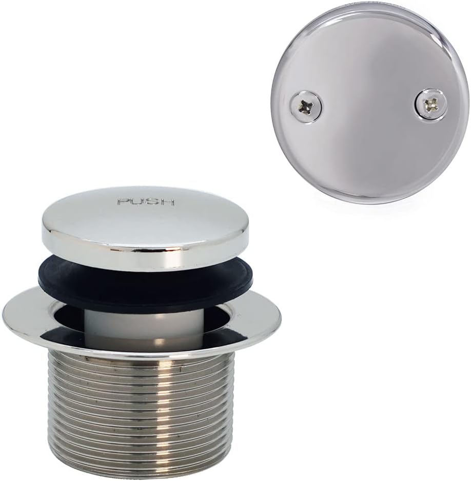 Westbrass A326-05 22-1/2' Brass Bath Waste & Overflow Assembly with Tip-Toe Drain Plug and 2-Hole Faceplate, Polished Nickel