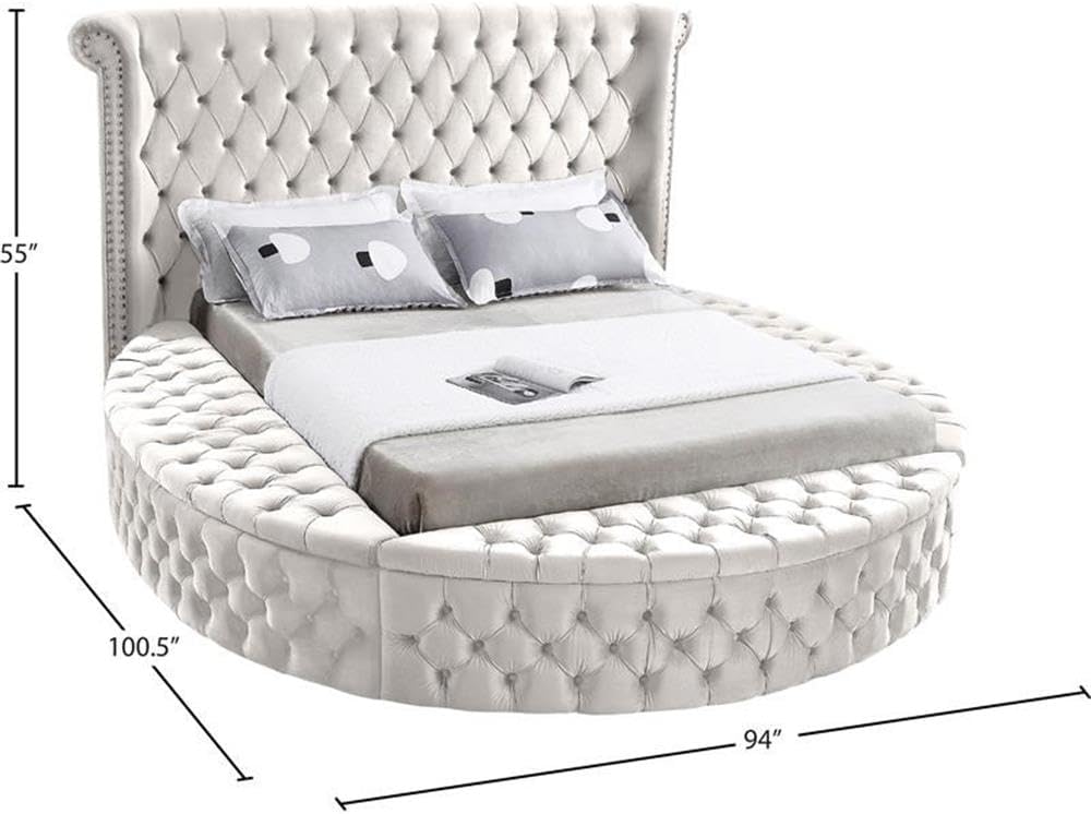 Home Square 3-Piece Set with Luxus Cream Velvet Queen Bed & 2 Bali Nightstands