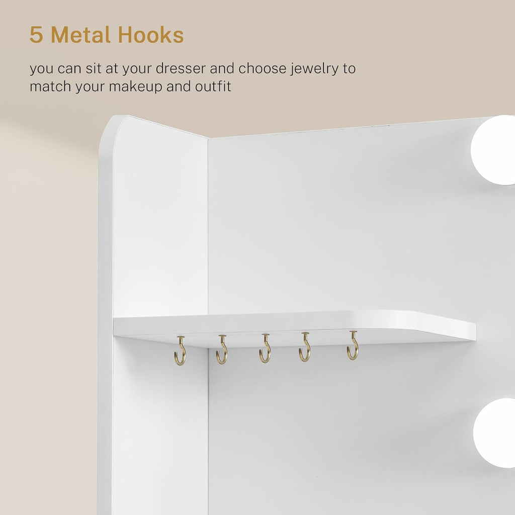 Quimoo Large Vanity Desk with Mirror and Lights, Makeup Vanity with 11 Drawers & 6 Open Shelves, 3 Color Modes & Adjustable Brightness, White Vanity for Girls