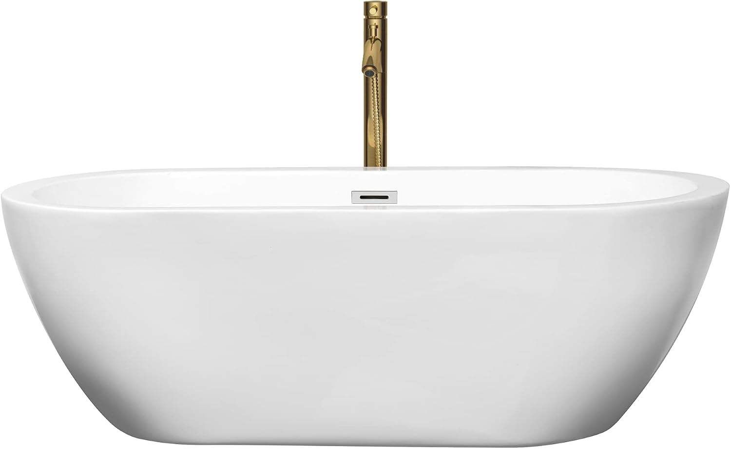 Soho 68 Inch Freestanding Bathtub in White with Polished Chrome Trim and Floor Mounted Faucet in Brushed Gold