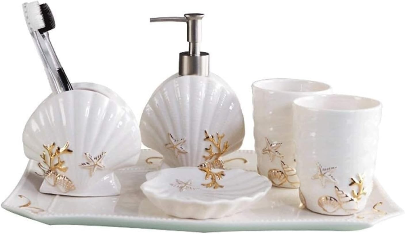 Countertop Organizer for Bathroom 6 Pieces Bathroom Accessories Complete Set Vanity Countertop Accessory Lotion Dispenser Home Decor