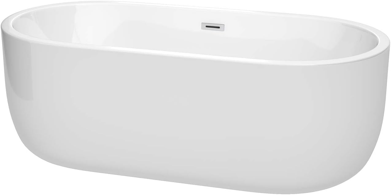 Juliette 67 inch Freestanding Bathtub in White with Polished Chrome Drain and Overflow Trim
