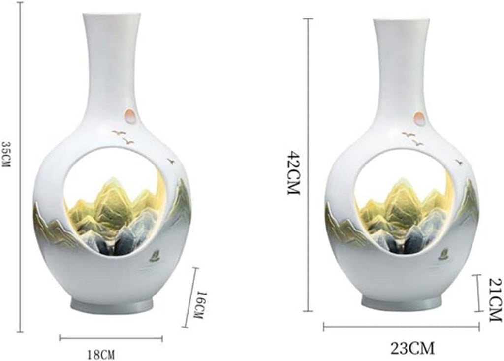Tabletop Water Fountain Tabletop Water Fountain, Chinese Vase with Flowing Water Ornaments for Home Office Office Relaxation Meditation Fountain(Large)
