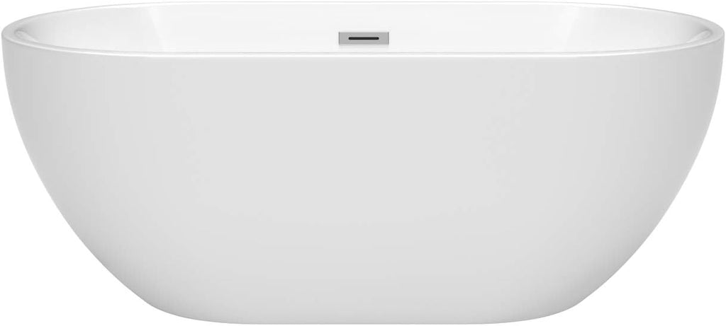 Brooklyn 60 Inch Freestanding Bathtub in White with Polished Chrome Drain and Overflow Trim