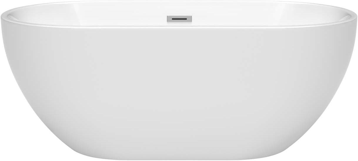 Brooklyn 60 Inch Freestanding Bathtub in White with Polished Chrome Drain and Overflow Trim