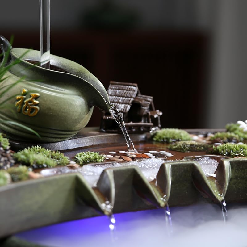 Tabletop Fountains Lucky Water Ornaments Rockery Fountain Creative Living Room Decorations Office Coffee Table Desktop Fountain Indoor Tabletop Water Fountain(A)