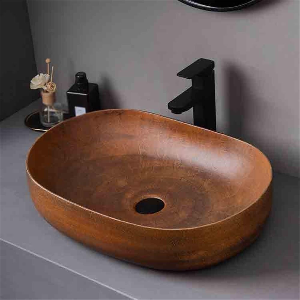 Bathroom Sinks Vintage Countertop Basin Oval Washbasin Household Bathroom with Accessories Console Sinks(