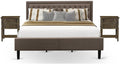 East West Furniture KD18K-2VL07 3 Piece Wood Bedroom Set - 1 King Size Bed Brown Linen Fabric Padded and Button Tufted Headboard with 2 Wood Night Stand - Distressed Jacobean Finish Nightstand