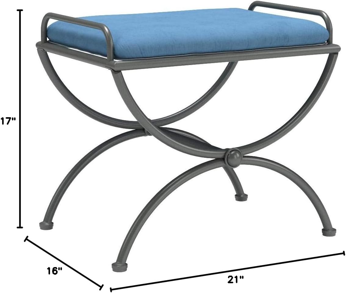 International Caravan Iron Vanity Stool with Microsuede Cushion, Indigo