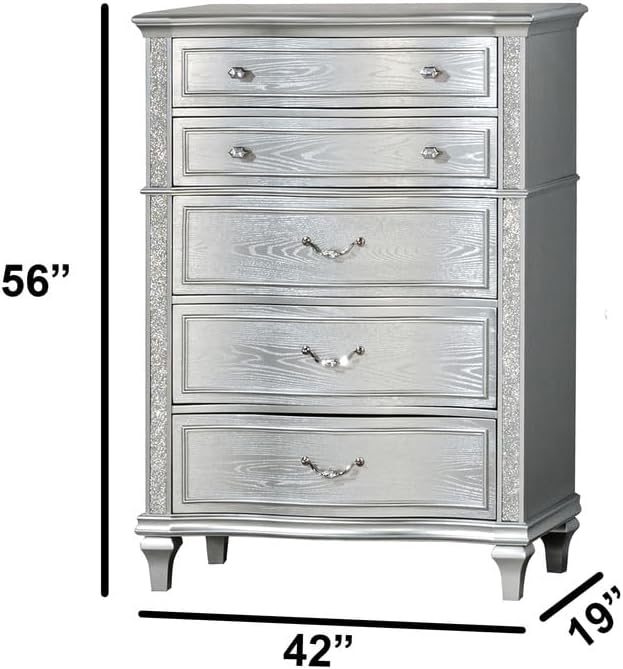 Best Quality Furniture Silver Embossed Wood Bedroom Set with King Panel Bed