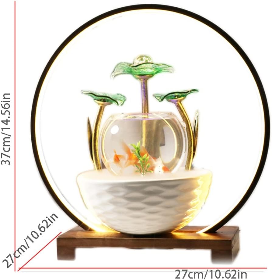 House Decorative Items Desktop Fountain Ceramic Water Fountain with Light Ring Living Room Desktop Water Ornaments Fish Tank Tabletop Waterfall Fountain,A